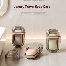 1pc Portable Soap Box With Lid - Leak-Proof Travel Soap Case, Compact Oval Soap Dispenser With Drainage Holes, Transparent Lid For Easy Identification, Lightweight And Hygienic, Suitable For Camping, Gym, Bathroom, Kitchen - Durable PET Material, Bathroom Soap Dispenser - Home Soap Dish - View 2