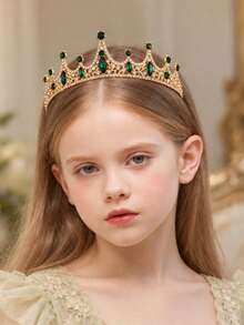 1pc Kids Girls Rhinestone Crown Tiara, Handcrafted Princess Headpiece For Birthday Party, Dress Up, Pageant, School Show, Photo Day, Holiday Gift - Multicolor - View 7