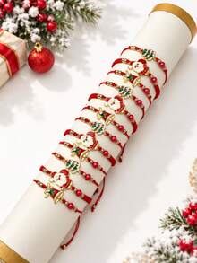 Christmas Beaded Pendant Bracelet For Women, Snowflake, Christmas Tree, Snowman, Reindeer And Gingerbread Man Design, Red Green White Holiday Jewelry - Multicolor - View 14
