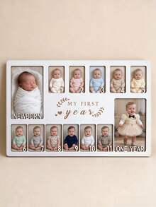 My First Year Wooden Photo Frame, 12-Month Milestone Photo Display, Newborn Keepsake & 1st Birthday Decoration Gift - White - View 6