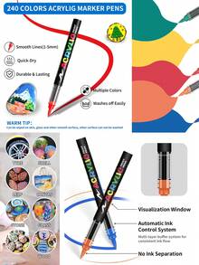 Flysea 12-418 Colors Acrylic Paint Markers, Direct Liquid Automatic Ink Control Acrylic Paint Pens, Drawing Graffiti Markers, Multi-Color Writing Diary Marking Pens, Character Cartoon Felt Tip Stationery Set, Richer Ink, Stackable Colors, Strong Coverage, Suitable For Canvas, Rock Painting, Wood, Stone, Glass, Ceramic, Fabric Painting, DIY Crafts, Back To School Supplies, Gifts For Artists And Students - Multicolor - View 8
