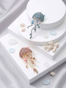 奢華水鑽水母胸針 海洋生物別針 女款中性休閒派對珠寶飾品 友誼禮物徽章裝飾 - 水母 - 查看 10