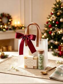 6pcs/Set Frosted Christmas Gift Bags For Parties – Reusable Tote Bags With Handles And Ribbon Bows; Suitable For Weddings, Baby Showers, And Holiday Gifts; Transparent Gift Bags - Multicolor - View 3
