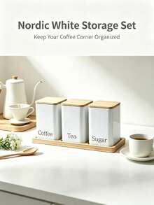 Kitchen Food Storage Canister Set, Bread Box Set,Tea Coffee Sugar Jars With Bamboo Lids, Metal Airtight Containers & Bread Bin, Space Saving Countertop Food Storage Organizer For Pantry, Easy To Clean,2 Styles Optional - View 11