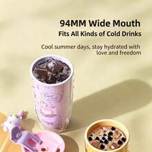 QWE AS Material Straw Water Bottle 600ML Cartoon 3D Figurine Straw Lid Portable Milk Tea Cup - Green - View 11