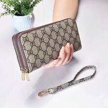 Elegante borsa a mano da donna con stampa a lettere e cerniera, 2-in-1, borsa per cellulare, spaziosa per monete e carte - Nastro marrone chiaro - Visualizzare 2