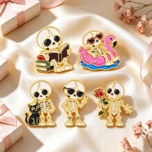 Funny Skull Enamel Lapel Pins, Cute Cartoon Skeleton Brooch Badge, Metal Decorative Pin For Jacket Backpack, Halloween Jewelry Gift For Man Women - Multicolor - View 3