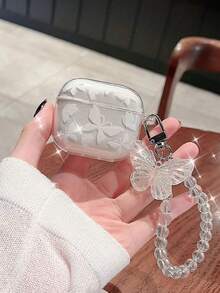 1pc Glitter Butterfly Earphone Case Compatible With AirPods Pro3 Pro2 Pro 3 2 1 Transparent Fashion Girl With Crystal Butterfly Keychain - White - View 14