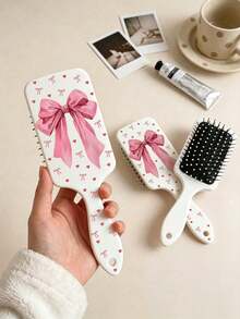 1/2/3pcs Air Cushion Massage Comb, Pink Bow And Heart Pattern, Women's Anti-Static Large Paddle Brush, Detangling Styling Scalp Massage Comb, For Home Daily Use, Gift For Family And Friends - Multicolor - View 14