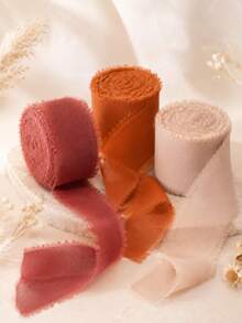 3 Rolls Chiffon Ribbon Set, Soft Frayed Edge Tulle Ribbon, Lightweight And Transparent Texture, Romantic Vintage Style Decorative Ribbon, Suitable For Gift Wrapping, Wedding Bouquets, Wedding Invitations, Party Decorations, DIY Crafts, Scrapbooking, And Halloween, Christmas, Birthday And Other Holiday Gift Wrapping Materials - Multiple Styles - View 2