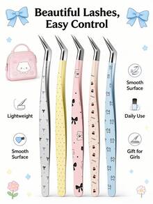 1pc Curved Cartoon Tweezers, Cartoon Gold Feather Clip High Precision Anti-Static Eyelash Tweezers, Cartoon Eyelash Extension Tweezers, Eyelash Extension Tool, Beginner Tweezers, High Precision Eyelash Clip Extension Assistant, Lash Artist Gold Feather Clip Stainless Steel Sticker Tweezers, Christmas Gifts, Pink, Eyelash Curler, Gifts, Accessories, Gifts For Women, Tweezers, Tweezers - Multicolor - View 4