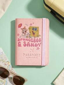 SpongeBob SquarePants 1 Buah Dompet Paspor SquarePants Warna Pink, Sampul Paspor Kartun untuk Perjalanan dengan Slot Kartu, Dompet Dokumen Ringan untuk Perjalanan & Liburan - MultiWarna - View 4