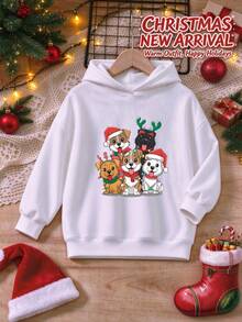 White Girls' Christmas Fleece Sweatshirt, Christmas Pattern, Holiday Style Girls' Sweatshirt, Children's Holiday Theme Pullover Sweatshirt - White - View 3