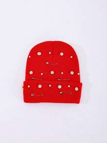 1pc Men's Y2K Colorful Rhinestone Distressed Pin Decor Knit Beanie, Outdoor Thickened Warm Brimless Hat, Suitable For Street Outdoor Punk Hip-Hop - Multicolor - View 9