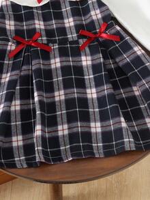 1pc Baby Girl Academy Style Peter Pan Collar Long Sleeve Plaid Dress, Thin Spring/Autumn Princess Dress - Royal Blue - View 6