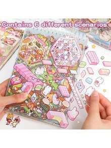 50pcs Set, Decorative DIY House Stickers, Landscape Stickers, Scene Stickers (Includes 20 Scenes And 30 Material Sheets) With 2 Tweezers, 3D Miniature House Scene Stickers For DIY Scrapbooking, Landscape Stickers, Manual Stickers, Hand-Classified House Scene Stickers, Reusable, Multiple Sizes Available - Multicolor - View 5