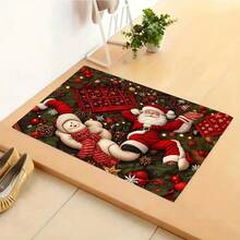 1pc New Christmas Best Seller - Holiday Decoration - Christmas Gift - Santa Claus & Snowman Pattern Floor Mat, Suitable For Living Room, Bedroom, Indoor - Machine Washable - Flannel Material, Soft & Delicate, Skin-Friendly, Pill-Resistant, Easy Care, Odorless - Perfect For Home Decor, Room Decor, Living Room Rug, Bedroom Rug, Bathroom Rug, Kitchen Rug, Area Rug, Hotel Decor - Area Rug, All Season - Multicolor - View 2