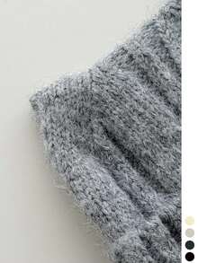 1pc Adorable Cat Ear Colorblock Knitted Beanie Hat For Women, Warm And Versatile, Face-Slimming Woolen Headwear For Autumn/Winter - Color-block Turned-edge Cat Ears - View 11