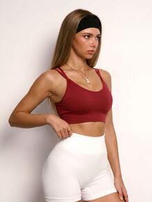 PinkTip Cross-Back Shaping Sports Bra, Built-In Bra, Supportive, Seamless, Suitable For Yoga And Casual Sports - Burgundy - View 4