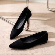 Women's Pointed Toe Ballet Shoes, Elegant Soft Sole Slip-On, Suitable For Workplace, Commute, Wedding, Office, Black Shoes - Black - View 1