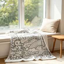 1PC Black White Line Art Unicorn Castle Flannel Throw Blanket, Doodle Pattern Blanket For Bedroom Sofa Home Decor - Multicolor - View 3