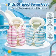 Rompi Renang Anak-Anak Tiup Motif Gradien Garis-Garis dengan Gesper Ganda Anti-Terbalik, Terbuat dari PVC Tebal, untuk Anak Laki-Laki dan Perempuan, Berat 15-55 Lbs - MultiWarna - View 2