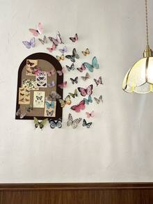 15/30pcs Vintage Butterfly & Plant Wall Stickers Decorative Cards - Multi-color - View 9