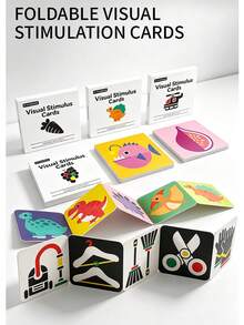 Foldable Visual Stimulation Card Set, 1-4 Stage High Contrast Black & White And Colorful Learning Cards, Suitable For Newborn Brain Development, Ideal Christmas Gift - Multicolor - View 1