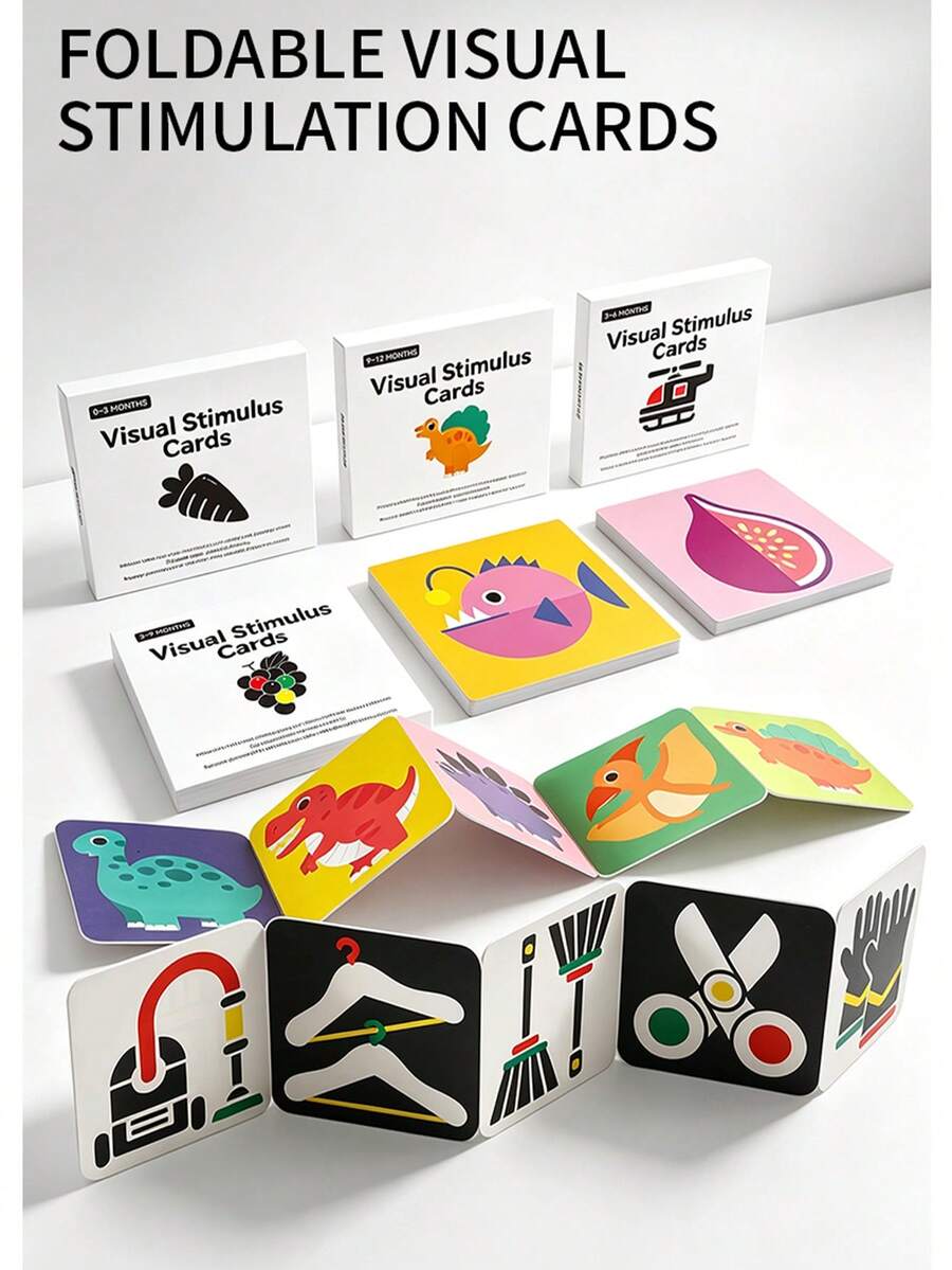 Foldable Visual Stimulation Card Set, 1-4 Stage High Contrast Black & White And Colorful Learning Cards, Suitable For Newborn Brain Development, Ideal Christmas Gift - Multicolor - View 1