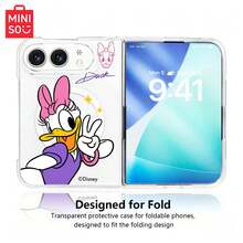 Miniso Disney Daisy Duck Phone Case Cute Cartoon Creative Women's Style For IPhone Duo, IPhone 18 Foldable Screen Protective Cover, Transparent Acrylic Magnetic Support Wireless Charging Hard Shell, Simple Personalized Sweet - Clear - View 2