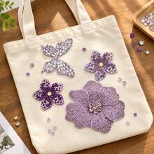 4pcs Purple Rhinestone Flower & Butterfly Handmade Sew-On Appliques For Clothing, Shoes, Hats, Bags Decoration - Multicolor - View 6