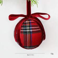 1pc 3.14 Inch Plaid Christmas Ball Ornament With Velvet Bow Ribbon, Suitable For Decorating Christmas Tree, Wreath, Garland And Fireplace Mantel, Also As Tabletop Decor, Perfect For Winter, New Year And Christmas Home Decoration - Multicolor - View 13