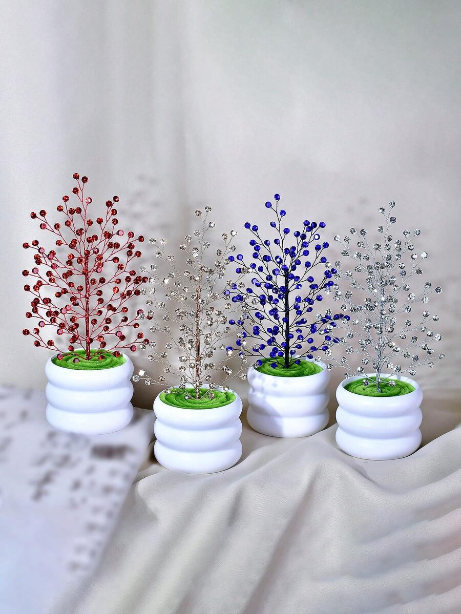 1pc Shiny Rhinestone Artificial Flower Potted Plant Faux Flower Stem Festival Creative Ornament Home Room Desktop Office Wedding Garden Decor