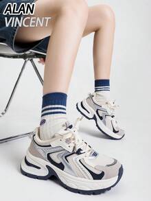Alan Vincent [City Sports Shoes 系列] 新款女款米色運動鞋，厚底運動鞋，舒適時尚跑步鞋，增高休閒運動鞋，女款戶外鞋，透氣網布鞋面 - 米色 - 查看 2