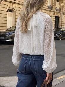 Áo blouse nữ thời trang ren Pháp xếp ly - trắng - Xem 2