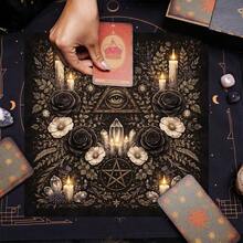 1pc Tarot Table Cloth, All Seeing Eye Crescent Moon Pentagram Black Rose Crystal Candle Altar Cloth, Witchy Divination Tarot Card Mat, Wicca Spiritual Reading Cloth For Tarot & Oracle Cards - Multicolor - View 3