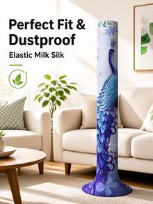 1pc Milk Silk Fabric Cylindrical Dust-Proof Fan Cover, Suitable For Indoor Home Use All Seasons, Cylindrical Shape, Elastic Wrap Design, Multiple Pattern Options, Christmas Season Decoration Gift, Home Storage Use - Fan Cover 1PC - View 2