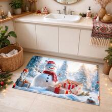 1pc Kitchen Mat, Soft Faux Cashmere Material Floor Mat, Christmas Snowflake Pattern Rug, Kitchen Anti-Slip, Bathroom Absorbent, Entryway Durable, Bedroom Doorway Suitable, Multi-Scenario Use Anti-Slip Mat, Room Decor, Holiday Gift - Multicolor - View 5