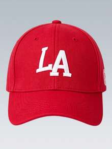 1pc Embroidered LA Baseball Cap, Adjustable Sun Protection Casual Hat For Outdoor, Spring/Autumn Travel, Beach Vacation, Men's Sun Hat, Y2K Style Youth Cap - Red - View 2