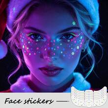 6 Buah Stiker Wajah Berbintik-bintik Bercahaya UV dalam Gelap untuk Natal, Tato Wajah Sementara Bintang dan Kepingan Salju Berwarna-warni Fluorescent, Stiker Rias Wajah Neon Tahan Air untuk Pesta Natal, Rave, dan Festival Liburan - MultiWarna - View 10