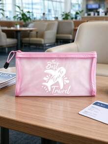 Aircraft-Themed Mesh Passport Pouch, Airplane Print, Transparent, Smooth Zipper, Lightweight Portable. Holds Passports & Tickets. Perfect For Trips. Practical Gift For Travelers To Store Receipts And Stationery Easily. Christmas Gift - Multicolor - View 3