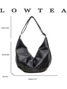 1pc Solid Color PU Fabric Shoulder Bag Women's Casual Large Capacity Big Button Hobo Bag Large Capacity Dumpling Bag College Student BOOK Bag Suitable For Daily Shopping Commuting Use - Black - View 2