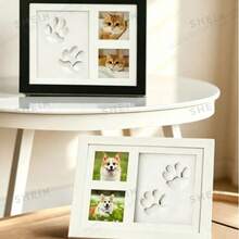 1pc Pet Paw Print Photo Frame, DIY Wooden Memorial Photo Frame, Suitable For Dog Cat Memorial Keepsake Desktop Decor Gift - one-size - View 3