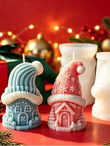 3D Knitted Christmas Cottage Aromatherapy Candle Silicone Mold, DIY Handmade Plaster Resin Christmas Decoration Ornament Making Mold - Beanie House Scented Candle Mold - View 4