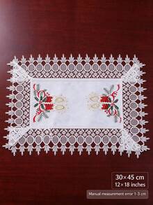 2/4/6pcs Christmas White & Red Embroidered Placemats, Polyester Fiber Rectangular Table Mats, Suitable For Dining Table, Coffee Table, Tea Table, Daily Home Decor, Vase Mat, Wedding, Christmas Holiday Decoration, Holiday Party, Daily Home Decoration - Red - View 7