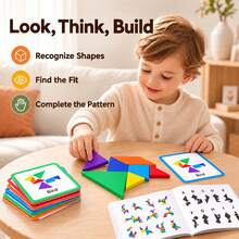 Bộ xếp hình Tangram bằng gỗ cho trẻ em, đồ chơi lắp ghép hình khối 7 miếng kèm 60 thẻ thử thách hai mặt và sách hướng dẫn đáp án - Nhiều màu - Xem 9