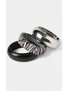 Noxbound 3pcs Bohemian Style Geometric Curved Zebra Print Charm Cuff Resin Bracelet - Bracelet - View 3