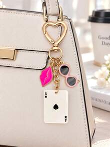 1pc Personalized Poker Card Shaped Bag Charm, Fashion Fashion Glasses Keychain, Exquisite Women's Accessory, Shoulder Bag Wallet Pendant, Charming Bag Accessory, Car Key Chain Pendant, Room Decor, Holiday Gift - Multicolor - View 1