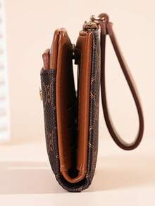 European And American Lychee Grain Minimalist Women's Wallet, High-End Elegant Bi-Fold Card Slot Multi-Compartment Zipper Short Coin Purse With Letter - Coffee - View 5