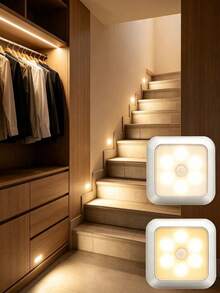 Smart Motion Sensor 6LED Floor Lamp/Pendant Light/Wall Light - Wireless Control, Auto On/Off, Modern Square Design. Suitable For Hallway, Stairs, Living Room, Bedroom (Battery Not Included), Closet, Bedroom, Nightstand, Shoe Cabinet Lighting. Ideal Home Choice, Decorative Sensor Light - Multicolor - View 4